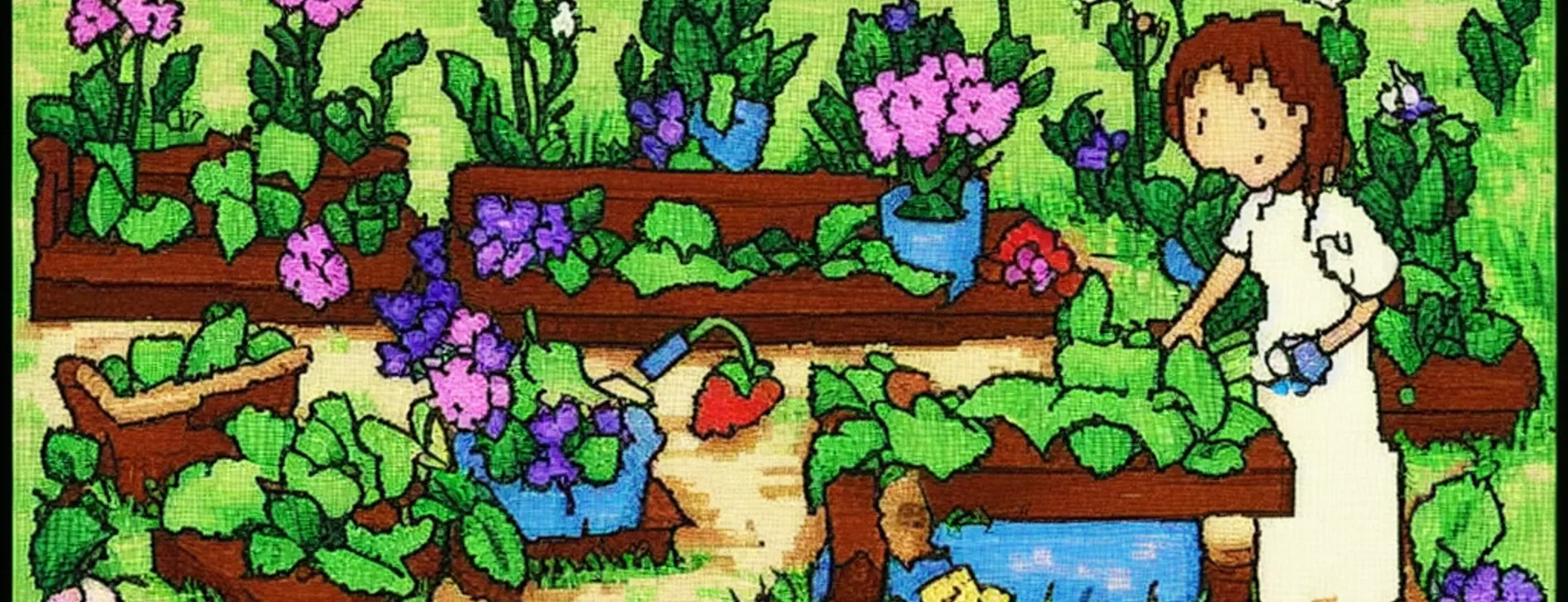 A gardener in her garden - pixelart