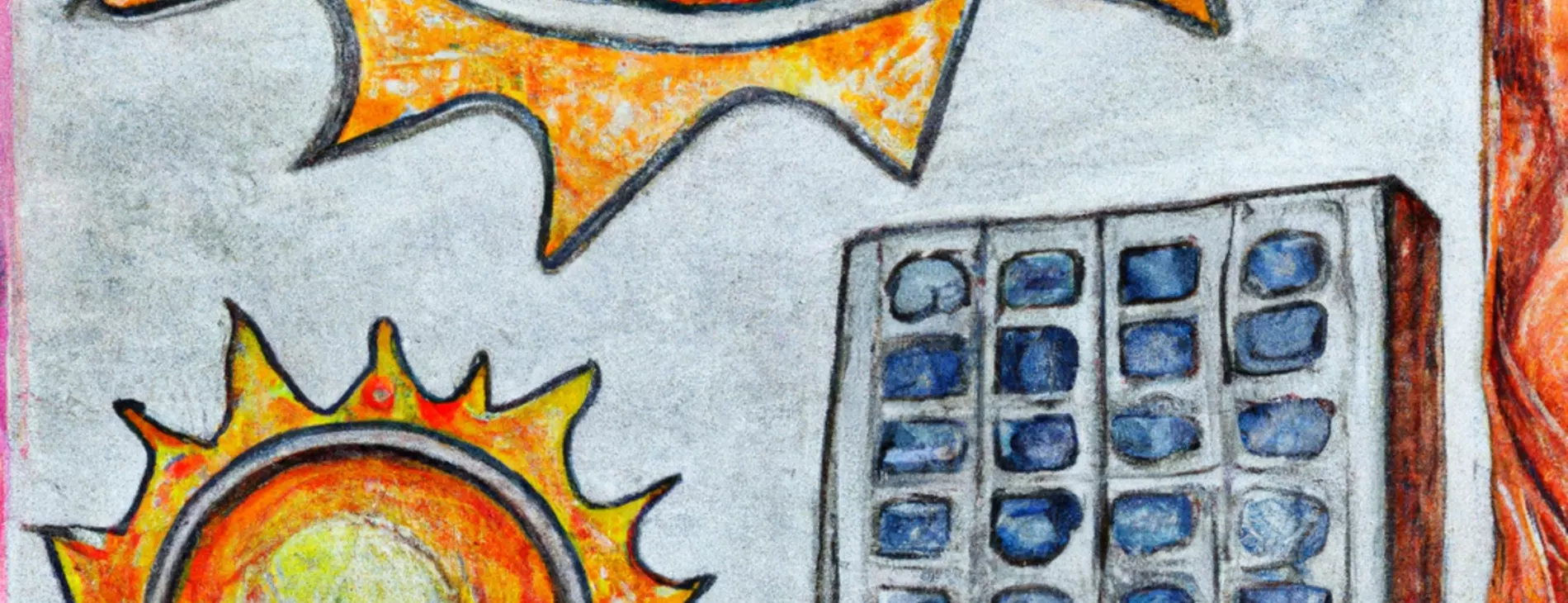 abstract pencil and watercolor of solar panels dancing wild around the sun