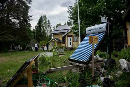 Solar collector in front of the biogas shed at Beyond Buckthorns