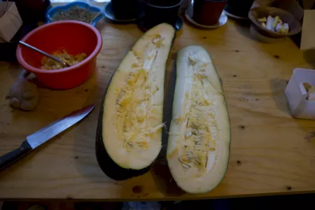 Cutting Zucchinis in half