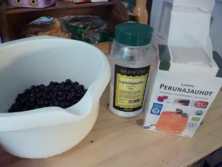 Blueberries, baking powder and potato flour